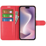 EIDERWOOD iPhone 16 Litchi Leather Wallet Case - Red