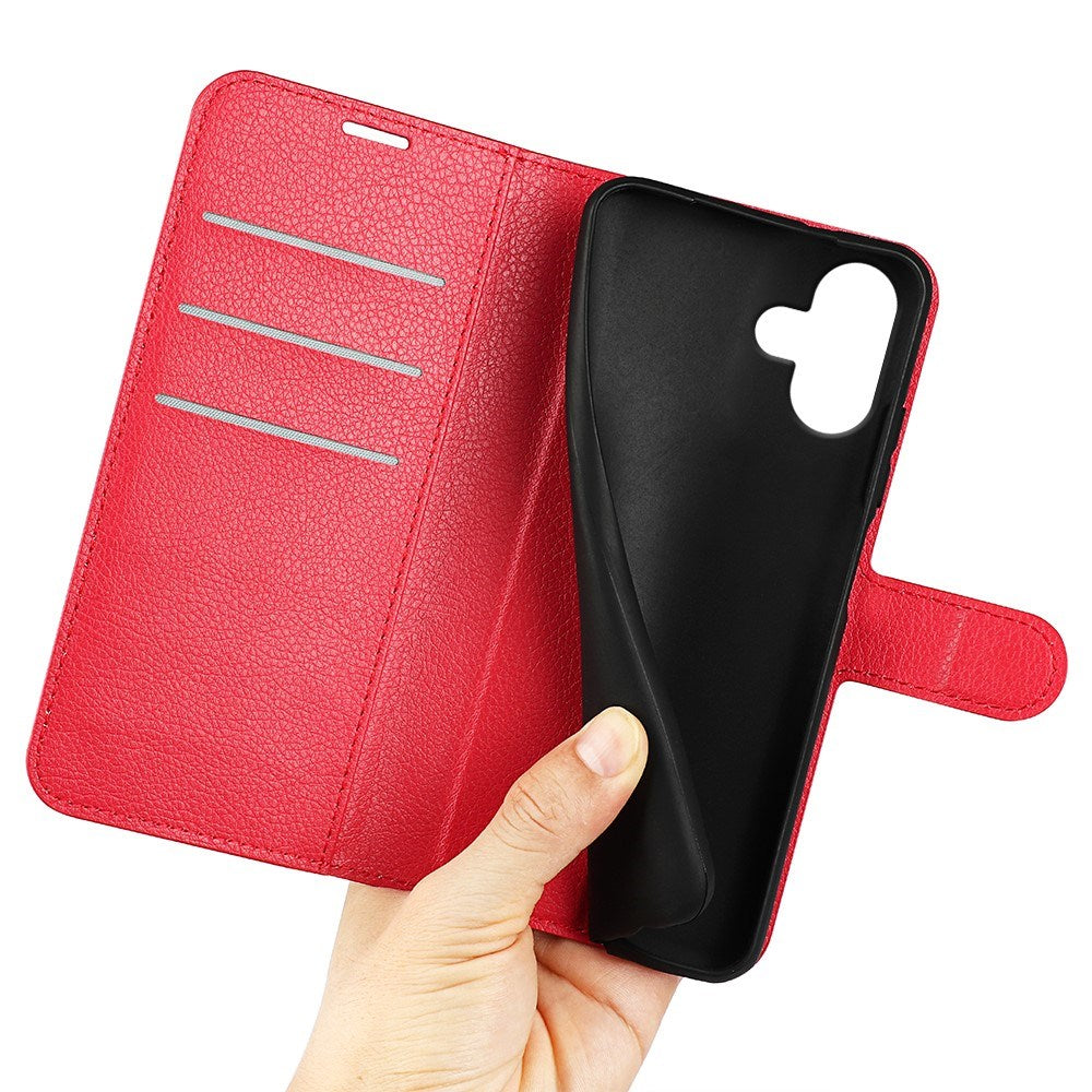 EIDERWOOD iPhone 16 Litchi Leather Wallet Case - Red