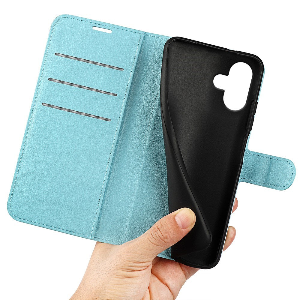 EIDERWOOD iPhone 16 Litchi Leather Wallet Case - Blue