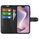 EIDERWOOD iPhone 16 Litchi Leather Wallet Case - Black