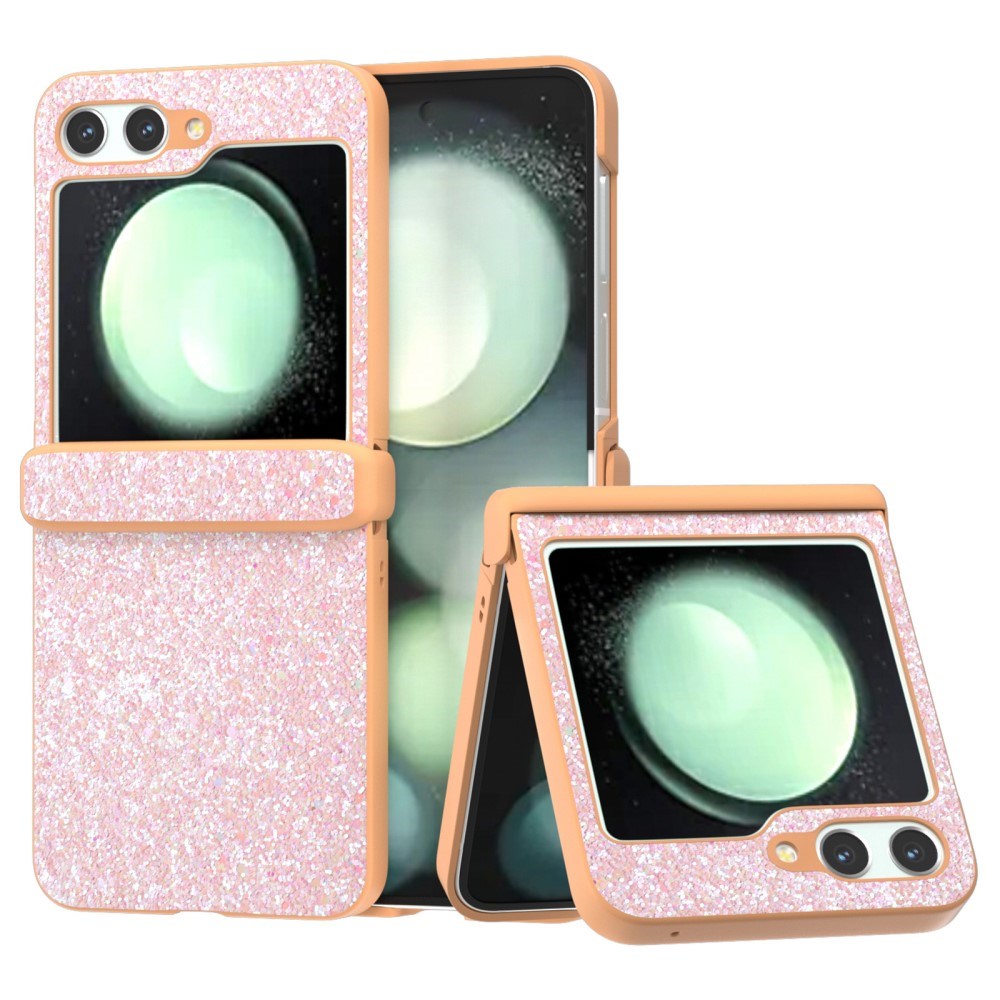 EIDERWOOD Samsung Galaxy Z Flip7 FE / Flip6 Leather Covered Sparkling Plastic Case - Peach Pink