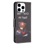 EIDERWOOD iPhone 16 Pro Leather Case w, Wallet & Print - "Don't Touch My Phone" - Bear