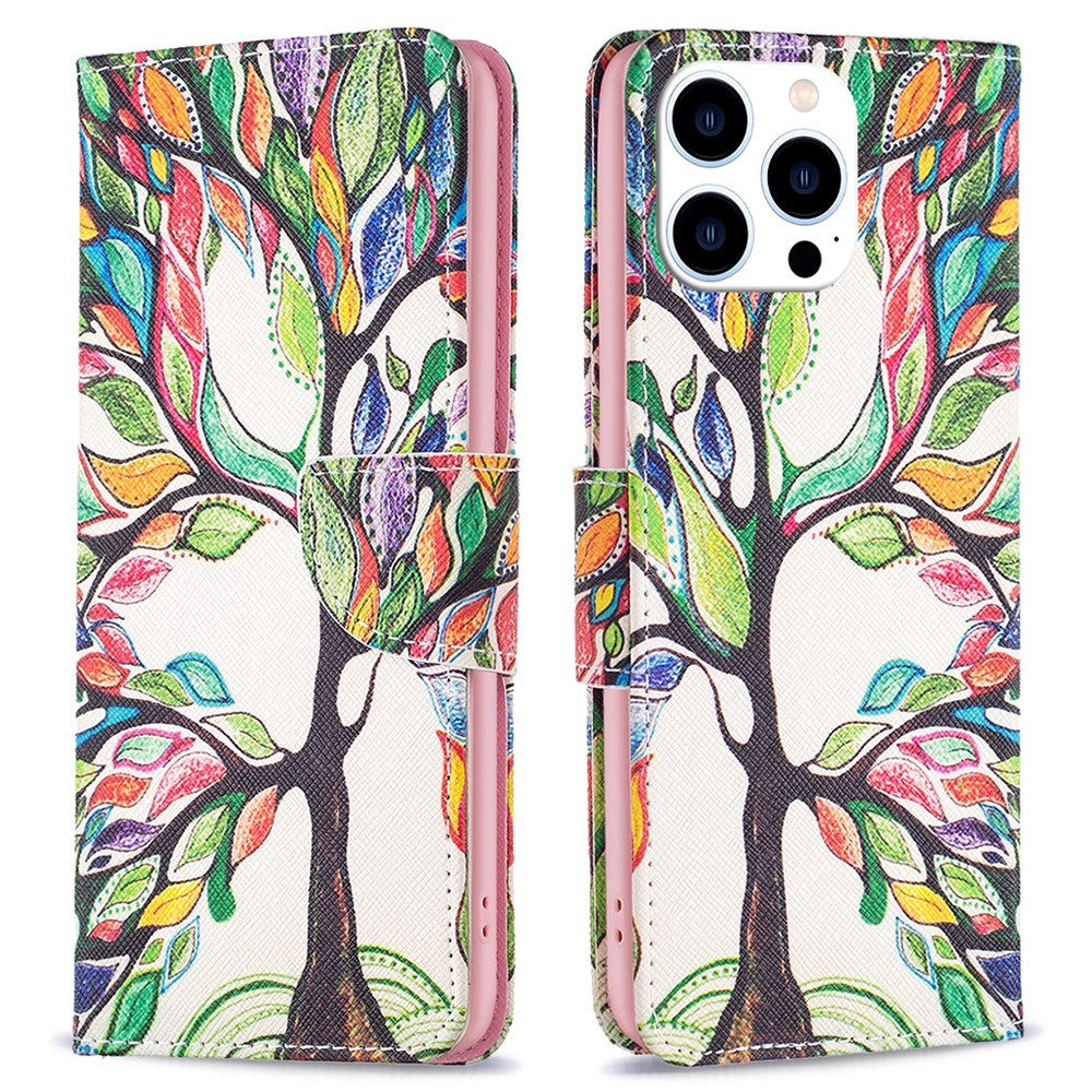 EIDERWOOD iPhone 16 Pro Leather Case w, Wallet & Print - Colorful Tree