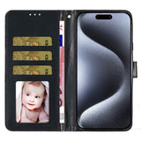 EIDERWOOD iPhone 16 Pro Leather Flip Case with Wallet and Strap - Glitter - Black