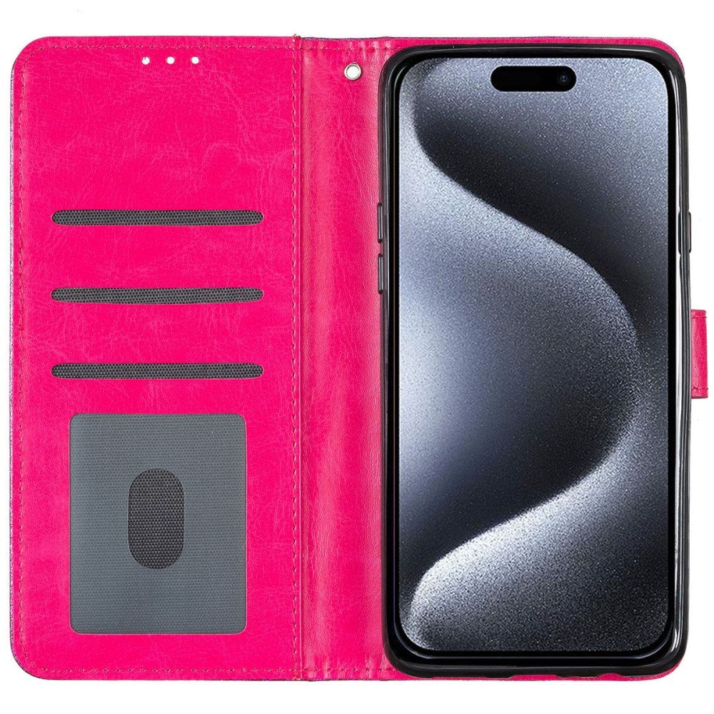 EIDERWOOD iPhone 16 Pro Leather Flip Case with Wallet and Strap - Glitter - Pink