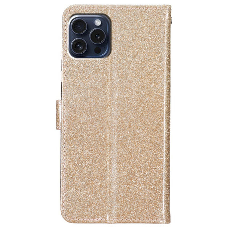 EIDERWOOD iPhone 16 Pro Leather Flip Case with Wallet and Strap - Glitter - Gold