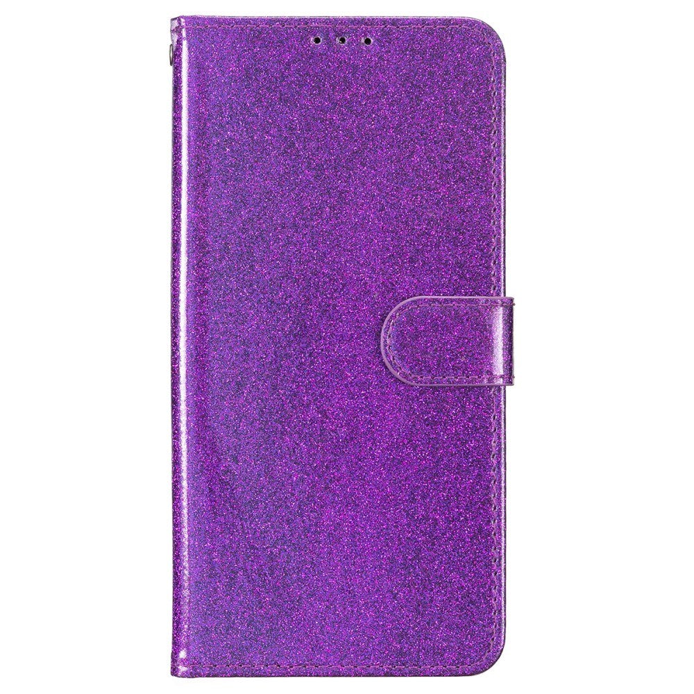 EIDERWOOD iPhone 16 Pro Leather Flip Case with Wallet and Strap - Glitter - Purple