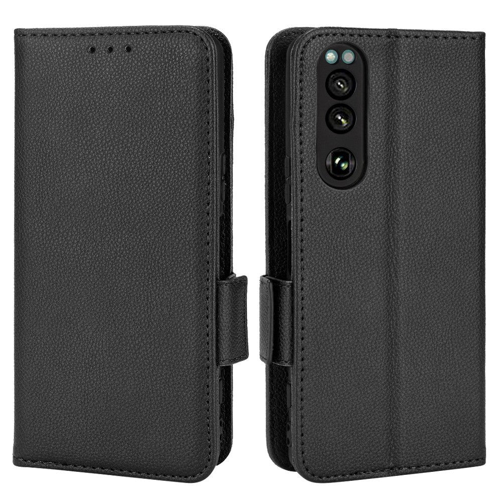 Sony Xperia 5 IV Litchi Leather Wallet Case - Black