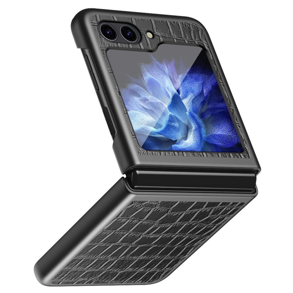 EIDERWOOD Samsung Galaxy Z Flip6 Leather Covered Plastic Case w. Texture - Black