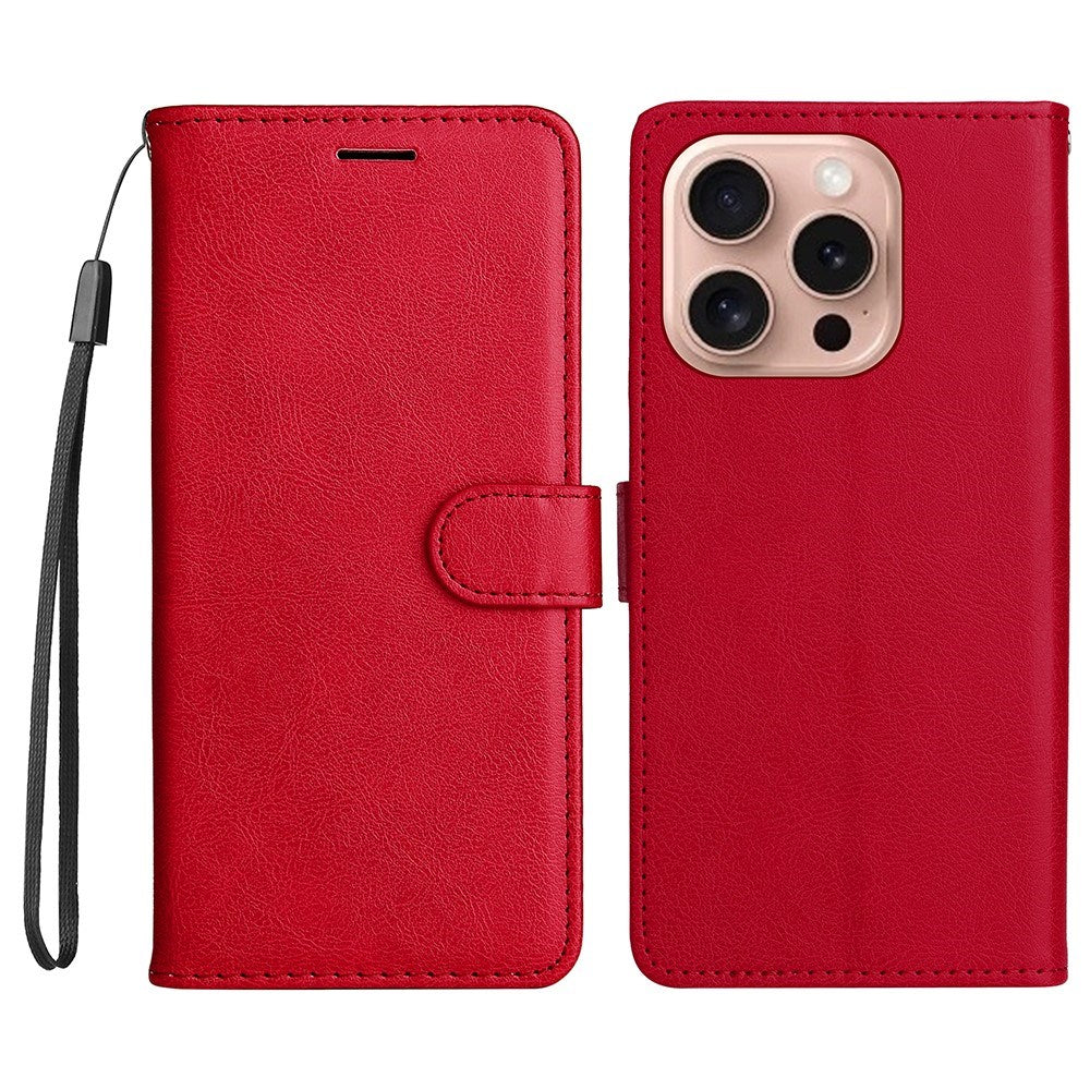 EIDERWOOD iPhone 16 Pro Faux Leather Case with Wallet and Strap - Red