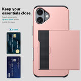 EIDERWOOD iPhone 16 Hybrid Tough Case w. Card Holder - Rose Gold