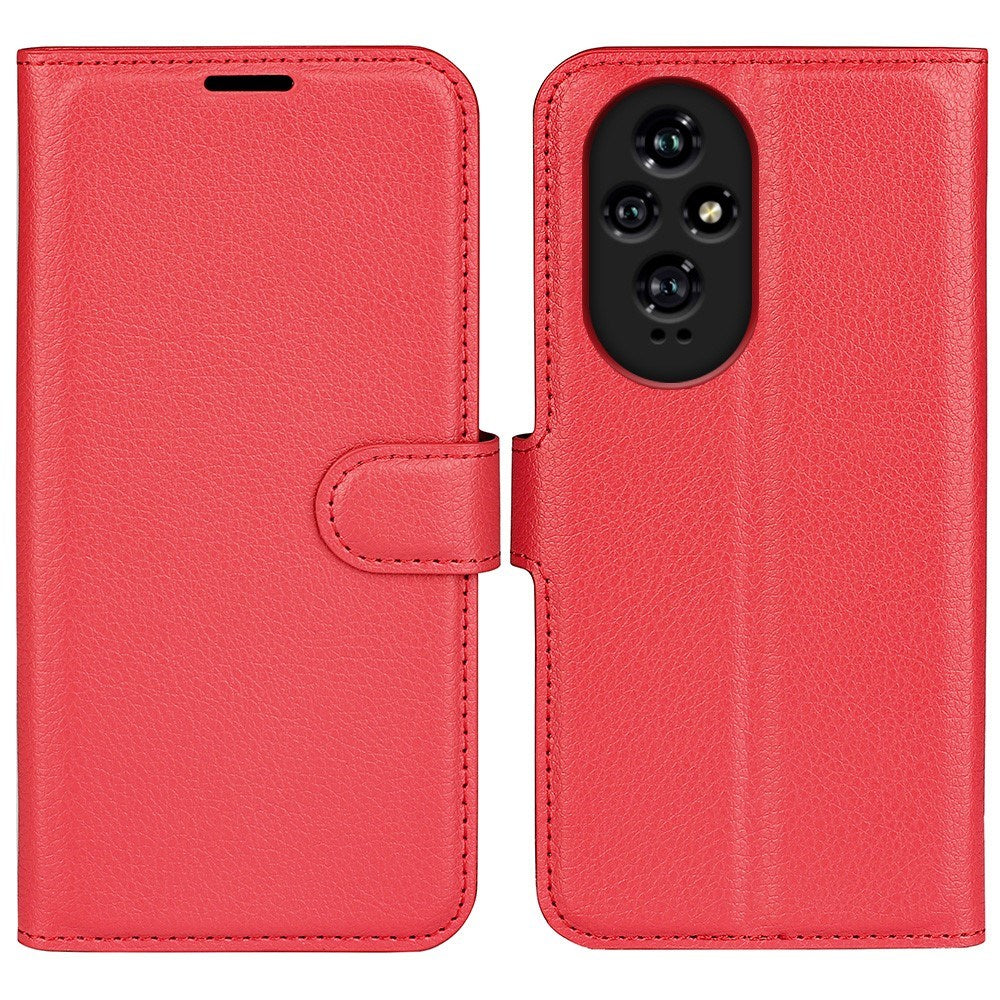 EIDERWOOD Honor 200 5G Case with Card Holder – Litchi Texture Faux Leather Flip Cover - Red