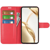 EIDERWOOD Honor 200 5G Case with Card Holder – Litchi Texture Faux Leather Flip Cover - Red