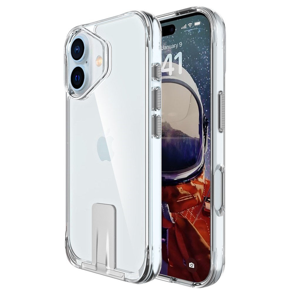 EIDERWOOD iPhone 16 Plus Hybrid Plastic Case w. Kickstand - Transparent / Silver