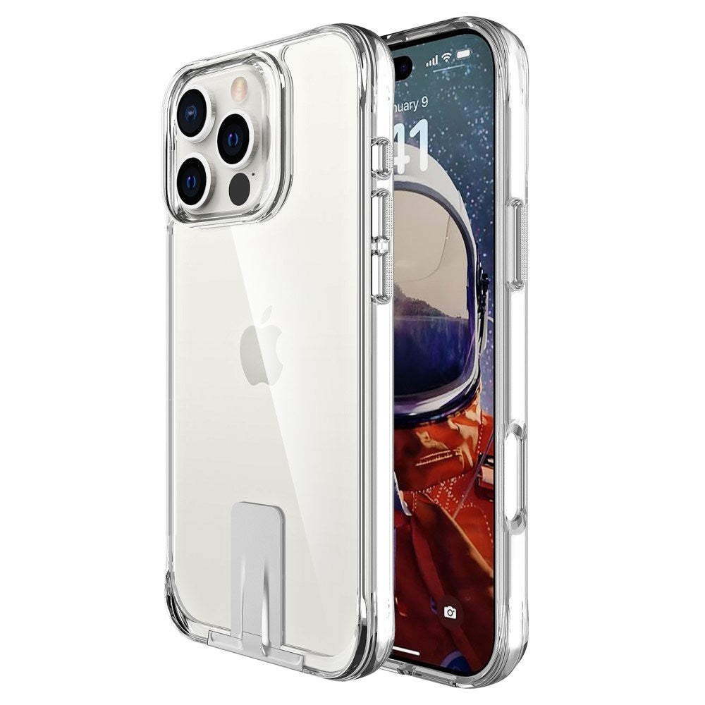 EIDERWOOD iPhone 16 Pro Hybrid Plastic Case w. Kickstand - Transparent / Silver