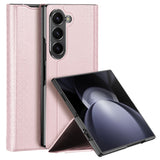 DUX DUCIS Bril Series for Samsung Galaxy Z Fold6 5G Case Card Slot Leather Stand Phone Cover - Pink