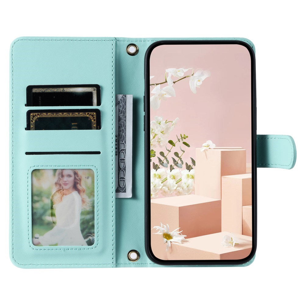 EIDERWOOD iPhone 16 Pro Max Leather Flip Case w. Wallet & Strap - Rhombus - Turquoise