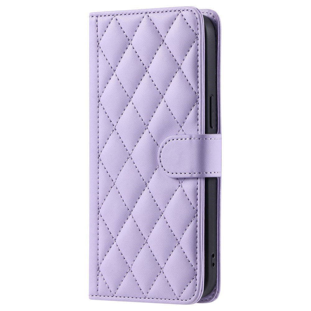 EIDERWOOD iPhone 16 Pro Max Leather Flip Case w. Wallet & Strap - Rhombus - Purple