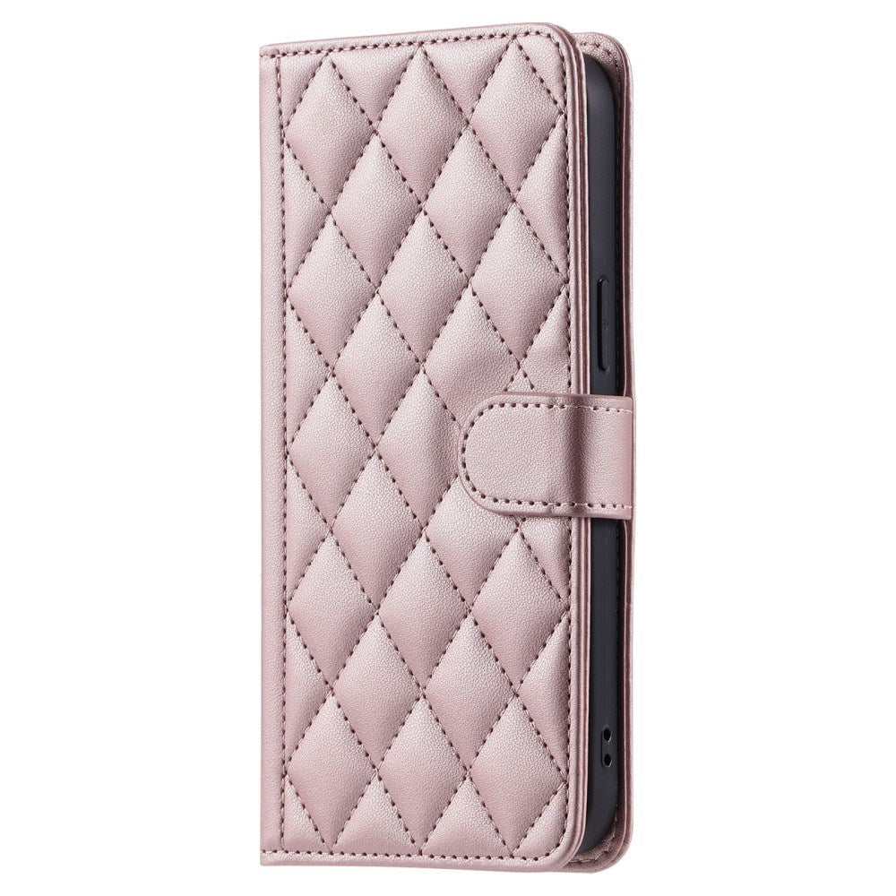 EIDERWOOD iPhone 16 Pro Max Leather Flip Case w. Wallet & Strap - Rhombus - Rose Gold