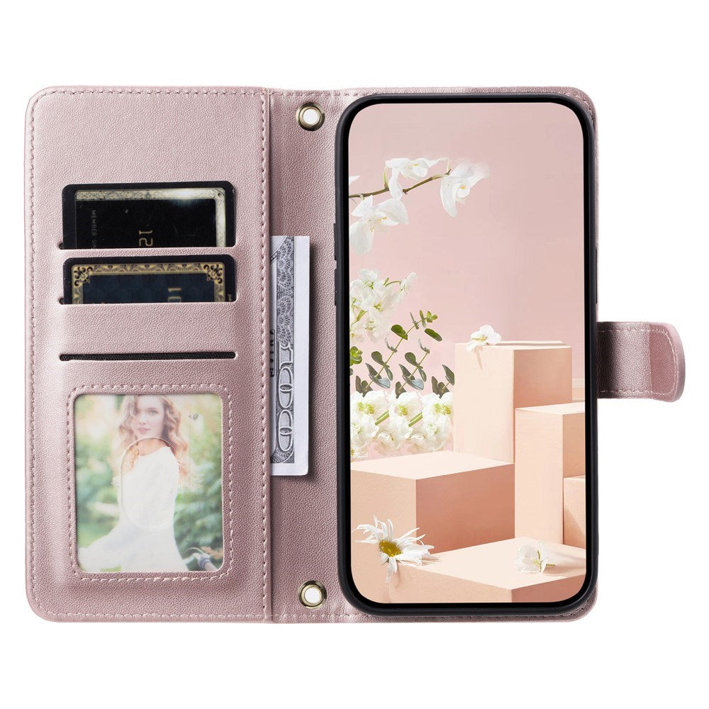 EIDERWOOD iPhone 16 Pro Max Leather Flip Case w. Wallet & Strap - Rhombus - Rose Gold