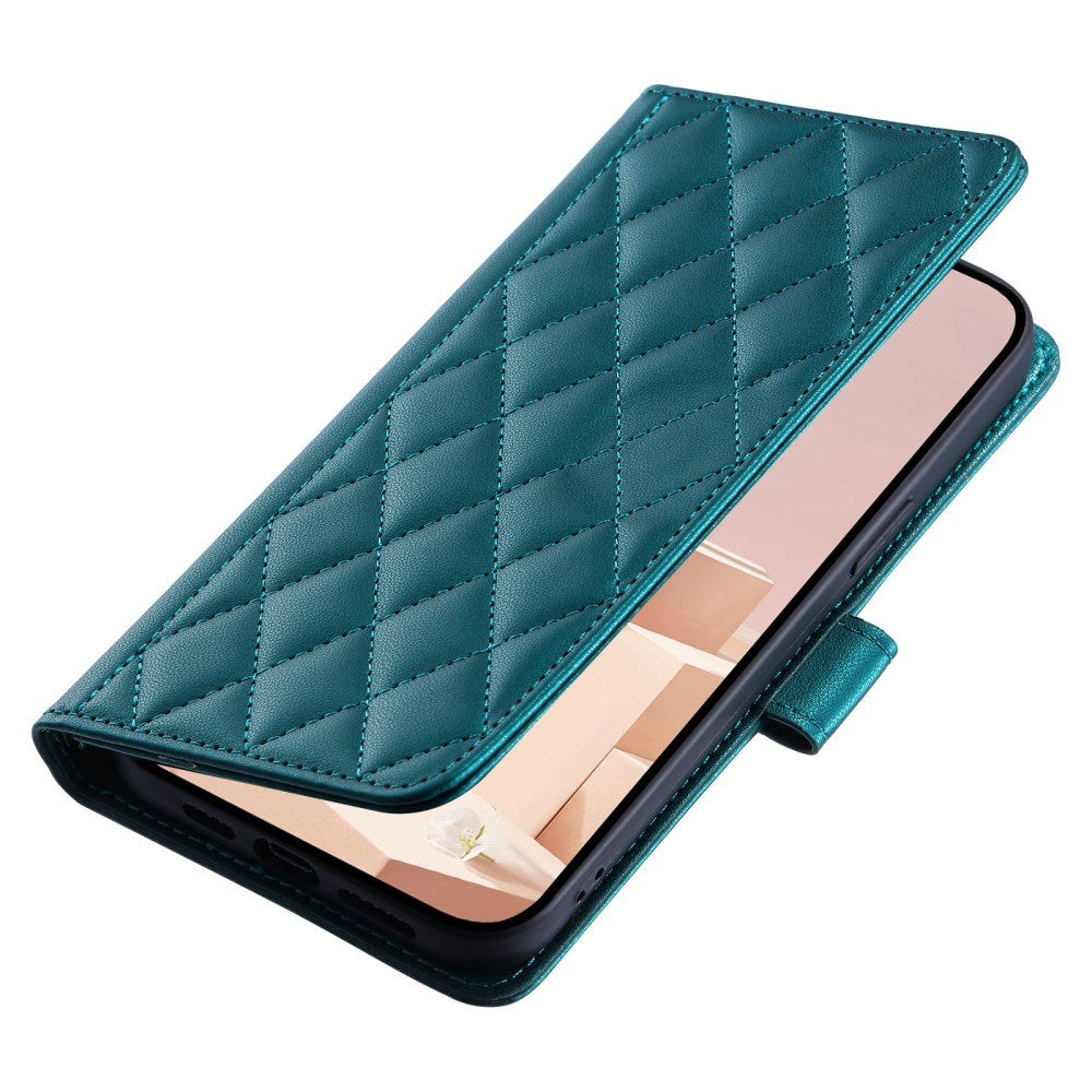 EIDERWOOD iPhone 16 Pro Max Leather Flip Case w. Wallet & Strap - Rhombus - Green