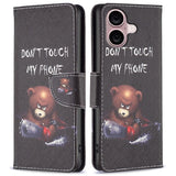 EIDERWOOD iPhone 16 Plus Leather Case w, Wallet & Print - "Don't Touch My Phone" - Bear