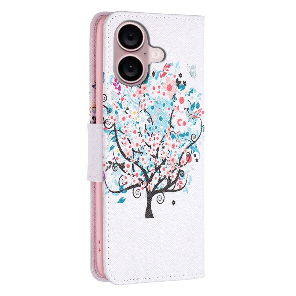 EIDERWOOD iPhone 16 Leather Case w, Wallet & Print - Flowers Tree