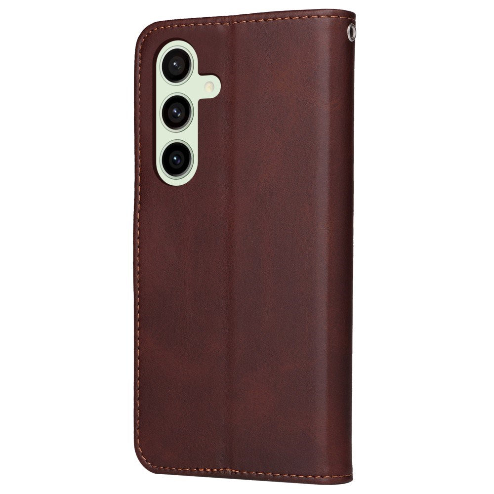 EIDERWOOD Samsung Galaxy S24 FE Leather Flip Case with Wallet and Strap - Brown