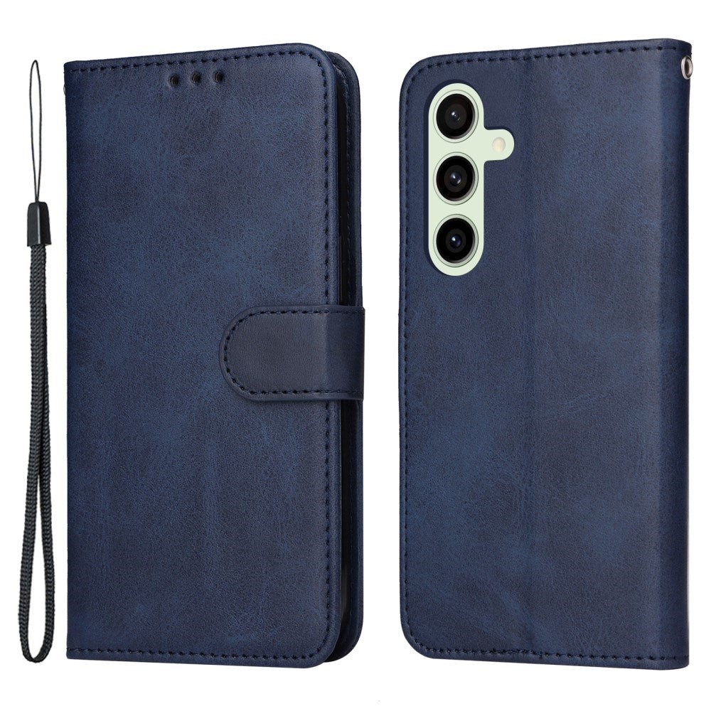 EIDERWOOD Samsung Galaxy S24 FE Leather Flip Case with Wallet and Strap - Blue