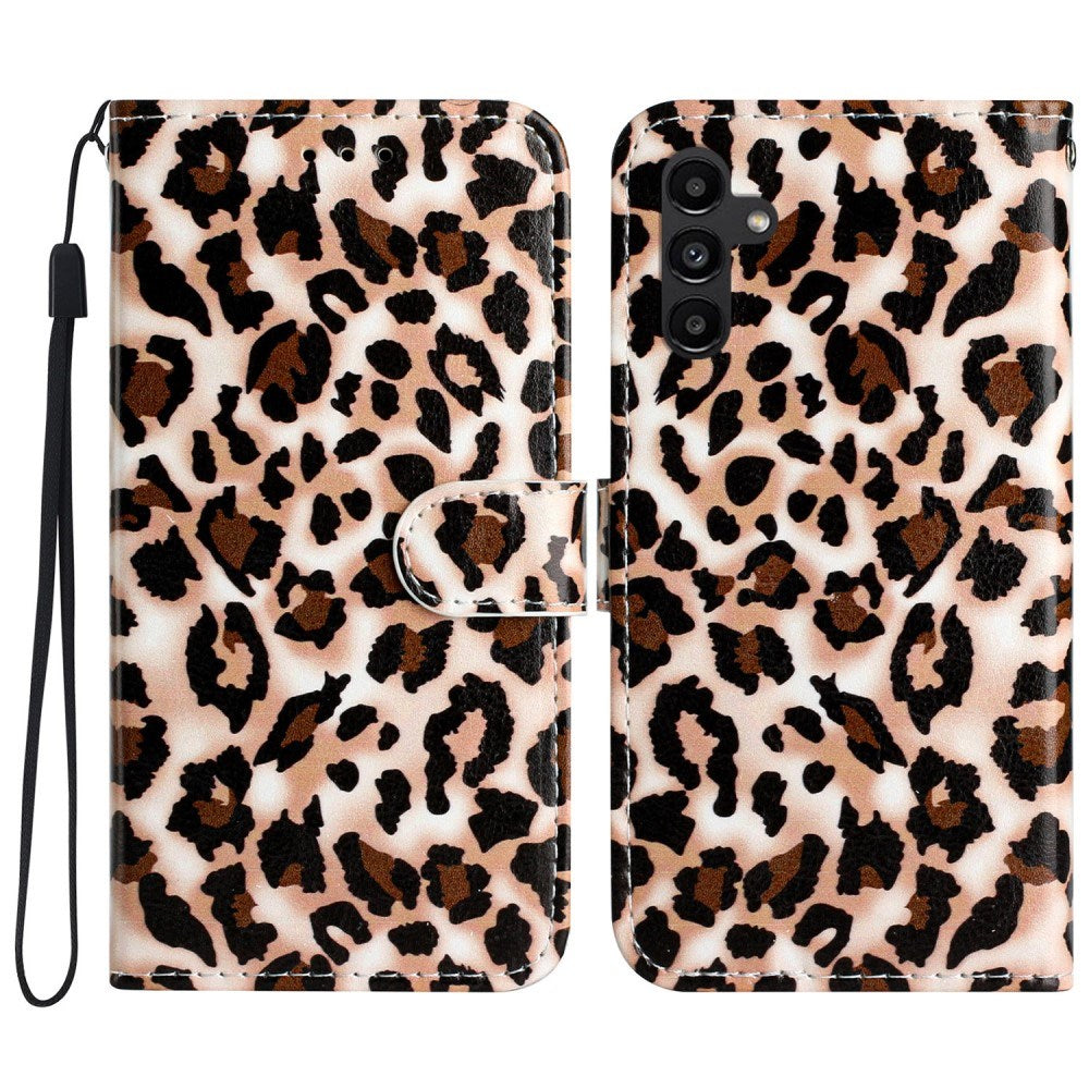 EIDERWOOD Samsung Galaxy S24 FE Vegan Leather Flip Case w. Strap and Card Holder - Leopard Print