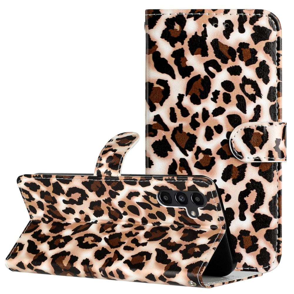 EIDERWOOD Samsung Galaxy S24 FE Vegan Leather Flip Case w. Strap and Card Holder - Leopard Print