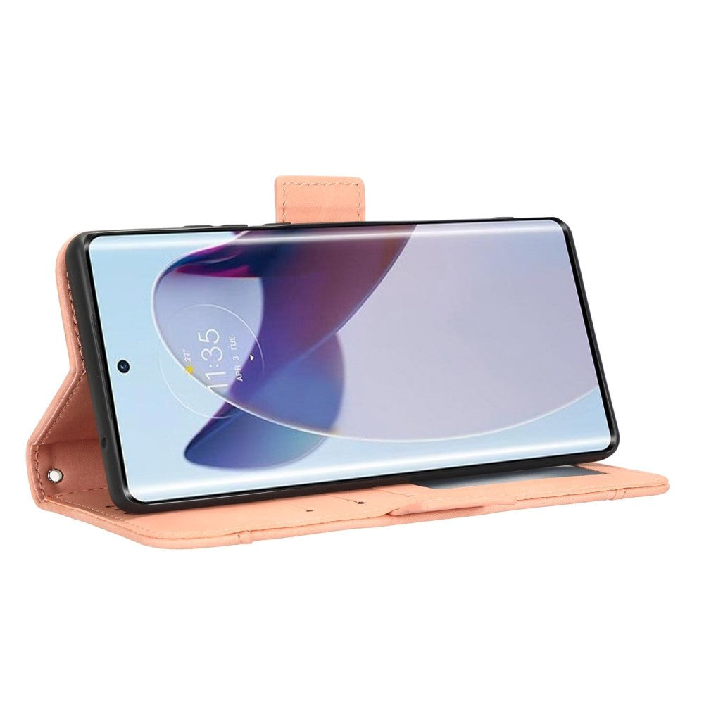 Motorola Edge 30 Ultra Leather Case w. Stand / Card Holder & Extra Card Pocket - Pink