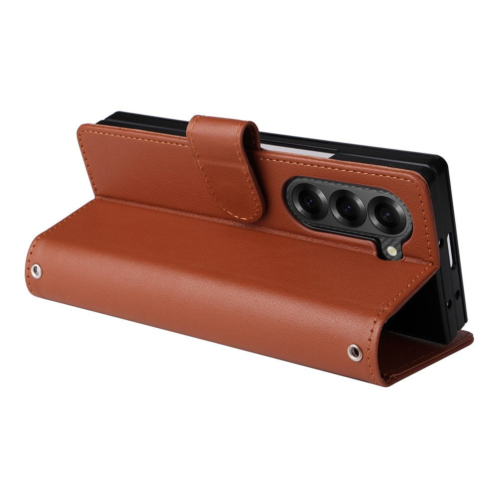 EIDERWOOD Samsung Galaxy Z Fold6 Faux Leather Flip Case with Card Holder & Strap - Brown