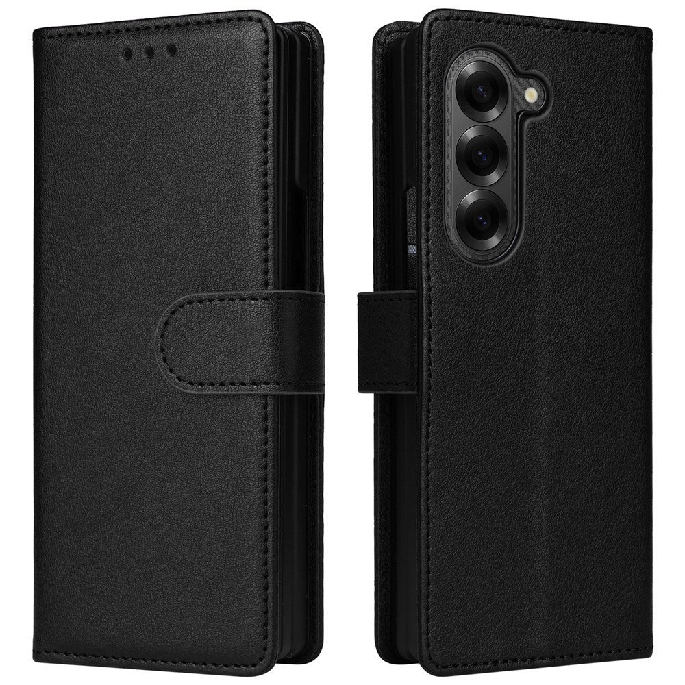 EIDERWOOD Samsung Galaxy Z Fold6 Faux Leather Flip Case with Card Holder & Strap - Black