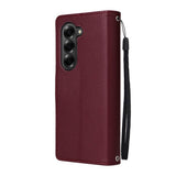 EIDERWOOD Samsung Galaxy Z Fold6 Faux Leather Flip Case with Card Holder & Strap - Dark Red
