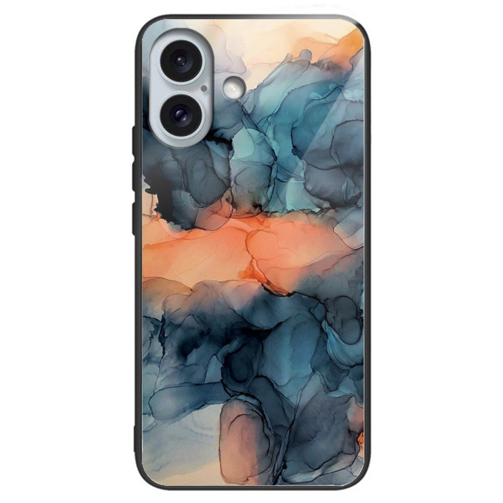 EIDERWOOD iPhone 16 Plastic Case w. Glass Back - Orange / Blue Cloud