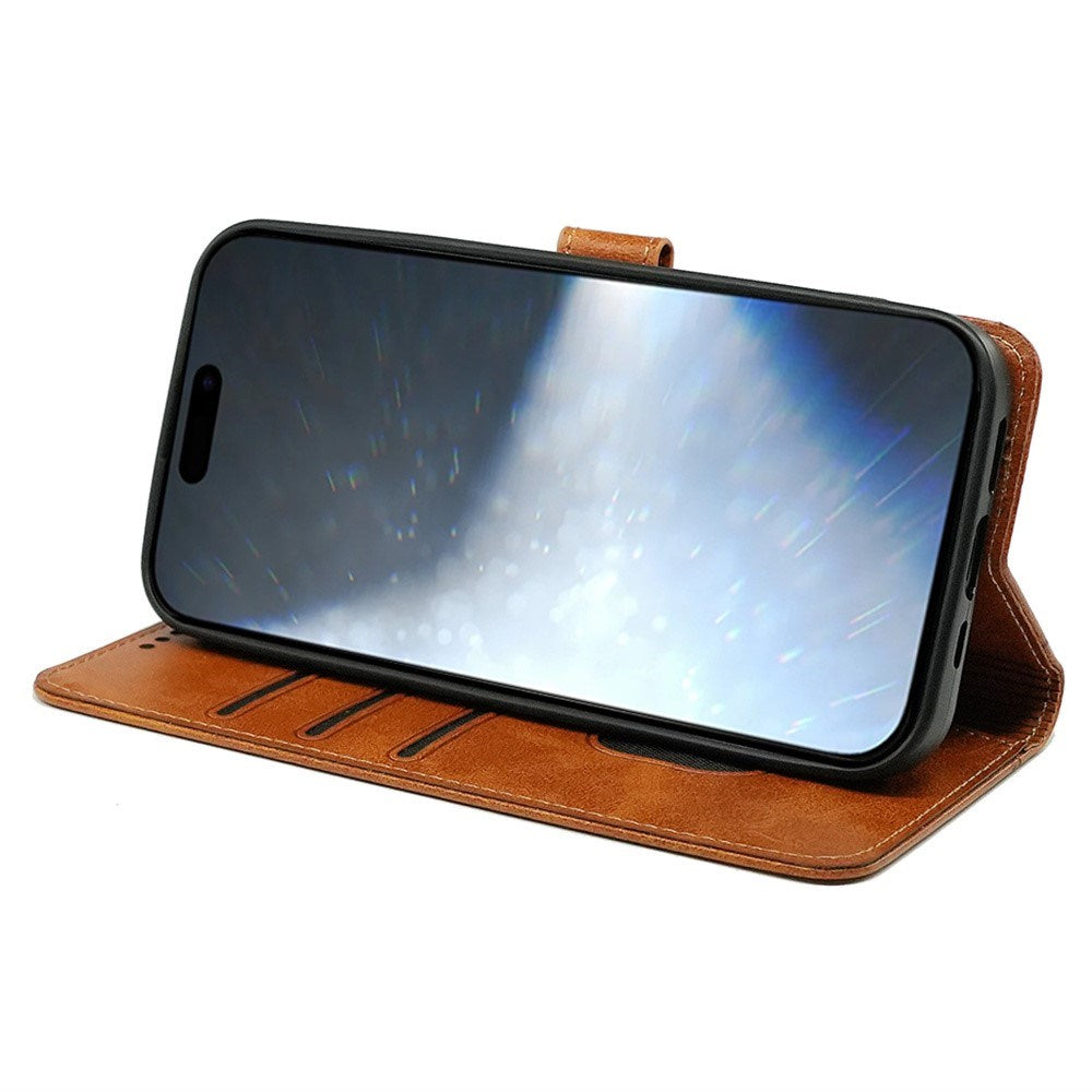 EIDERWOOD iPhone 16 Pro Leather Flip Case w. Stand Function & Wallet - Light Brown