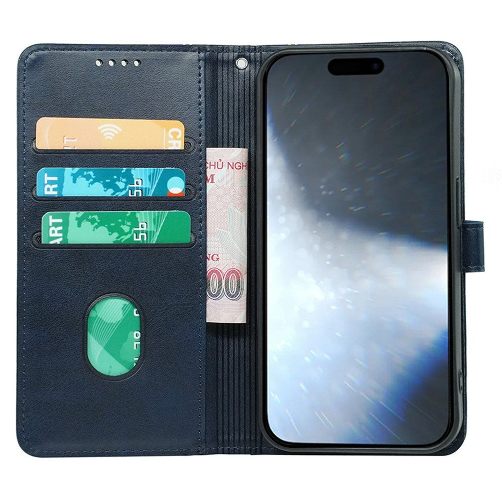 EIDERWOOD iPhone 16 Leather Flip Case w. Stand Function & Wallet - Blue