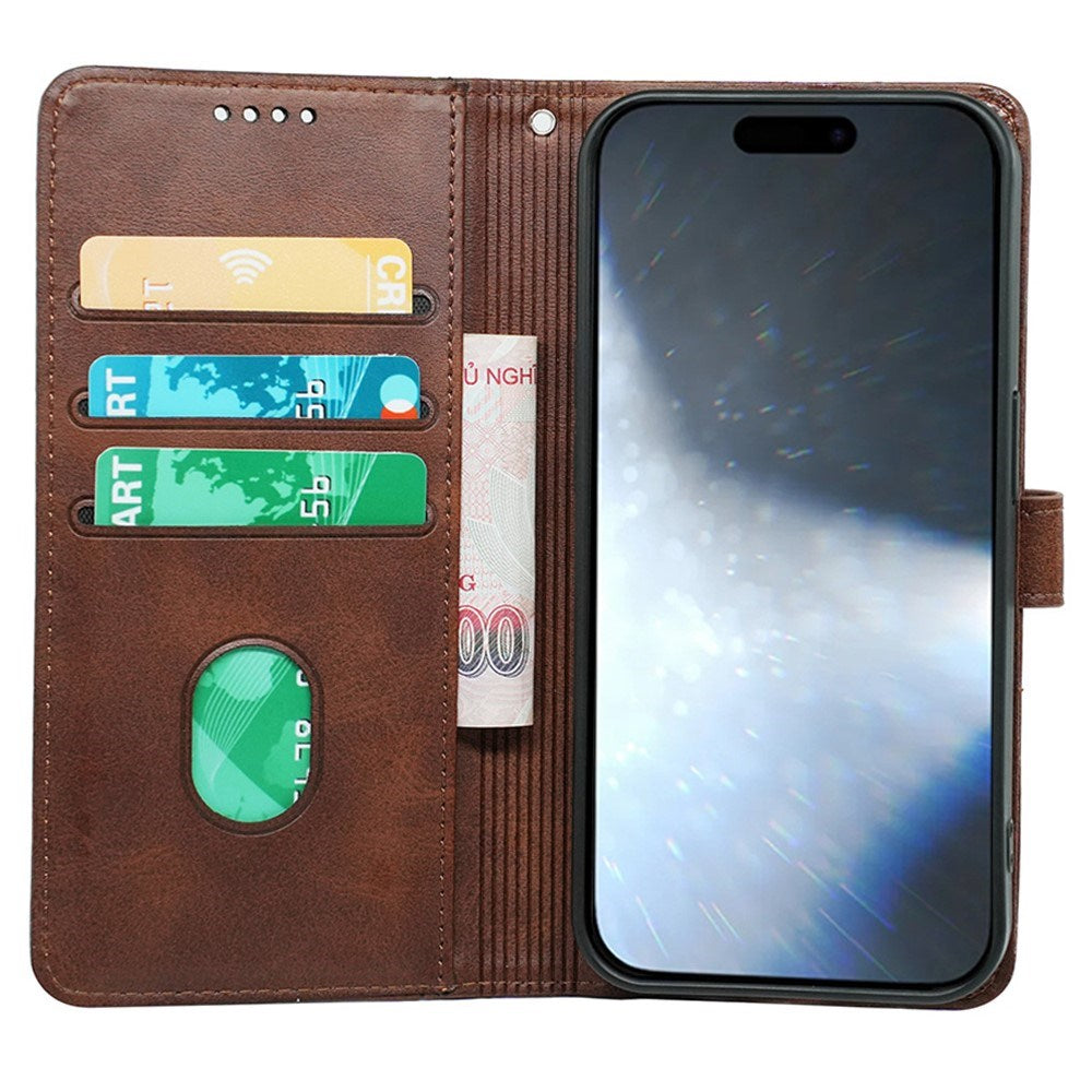 EIDERWOOD iPhone 16 Leather Flip Case w. Stand Function & Wallet - Brown