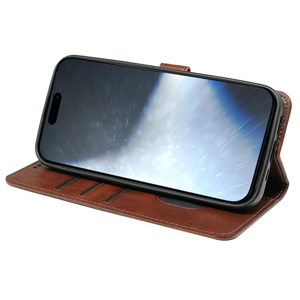 EIDERWOOD iPhone 16 Leather Flip Case w. Stand Function & Wallet - Brown