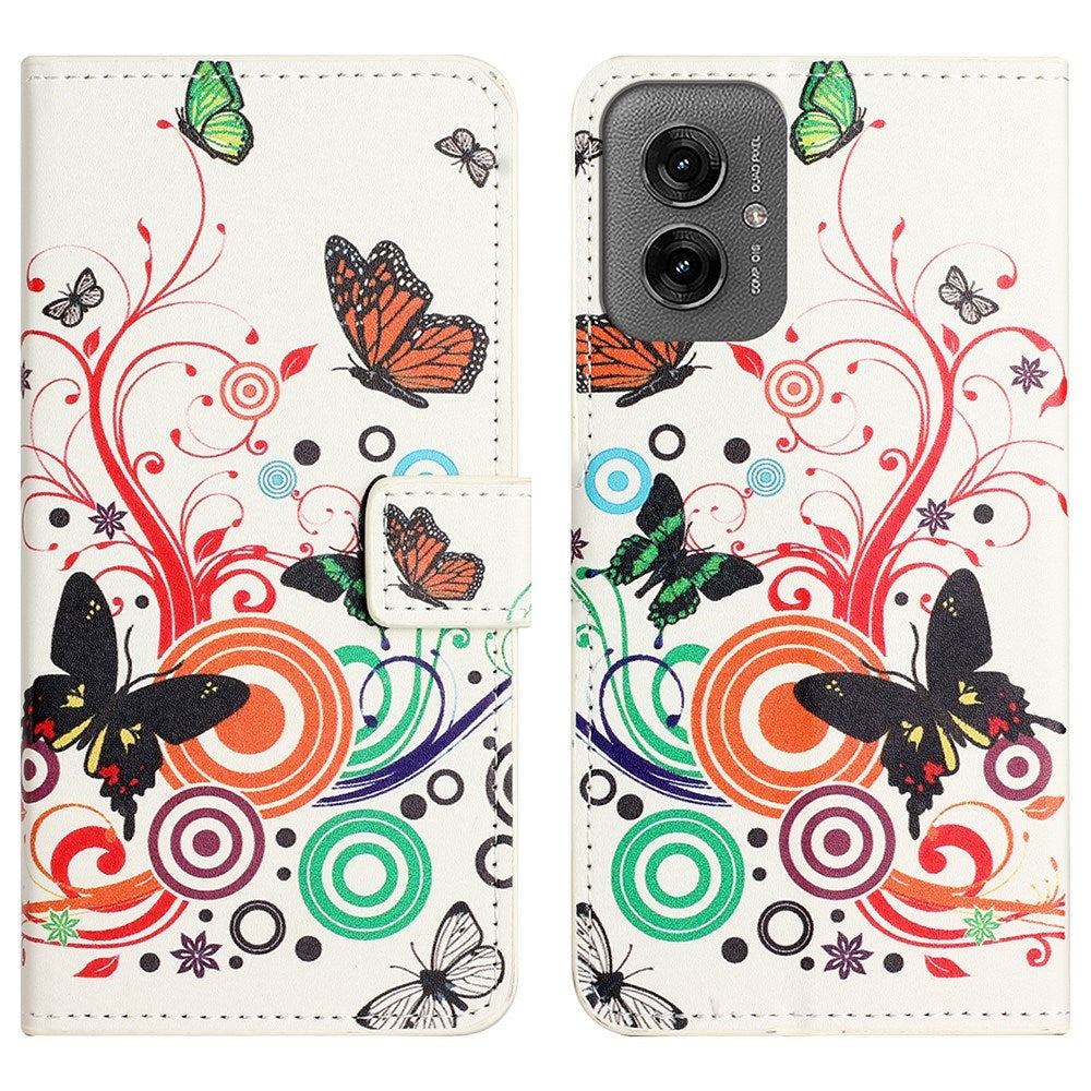 EIDERWOOD Motorola Moto G55 Flip Case with Card Holder and Stand Function - White / Butterflies