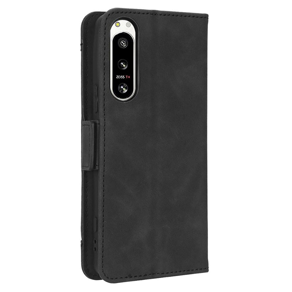 Sony Xperia 5 IV Leather Case w. Stand / Card Holder & Extra Card Pocket - Black