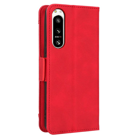 Sony Xperia 5 IV Leather Case w. Stand / Card Holder & Extra Card Pocket - Red