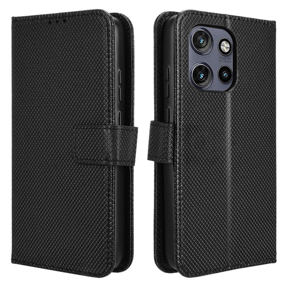 EIDERWOOD Motorola Edge 50 Neo (5G)/Moto S50 (5G)/ThinkPhone 25 (5G) Vegan Leather Flip Case with Diamond Texture - Black