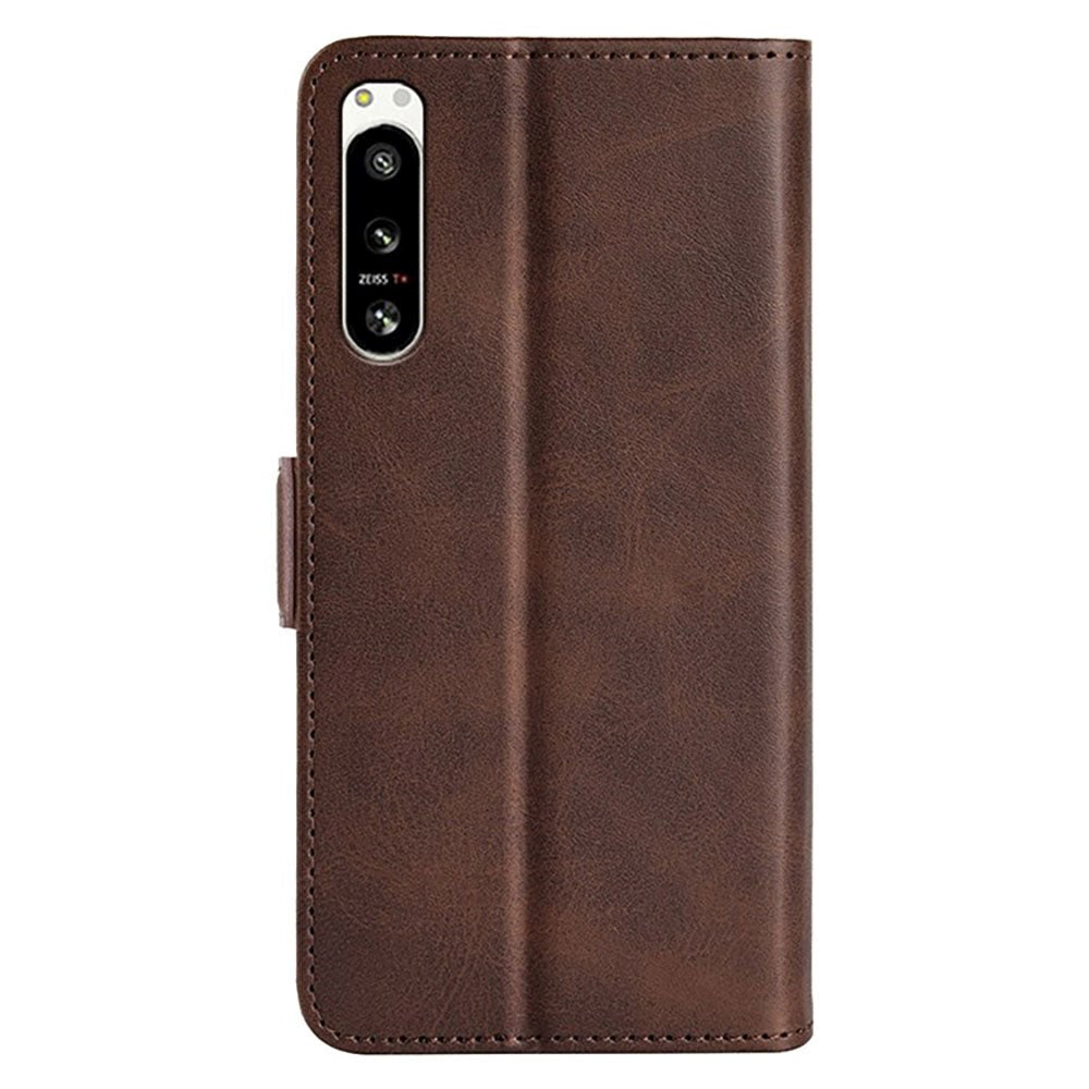 Sony Xperia 5 IV Leather Cover w. Card Holder & Magnetic Closure - Dark Brown