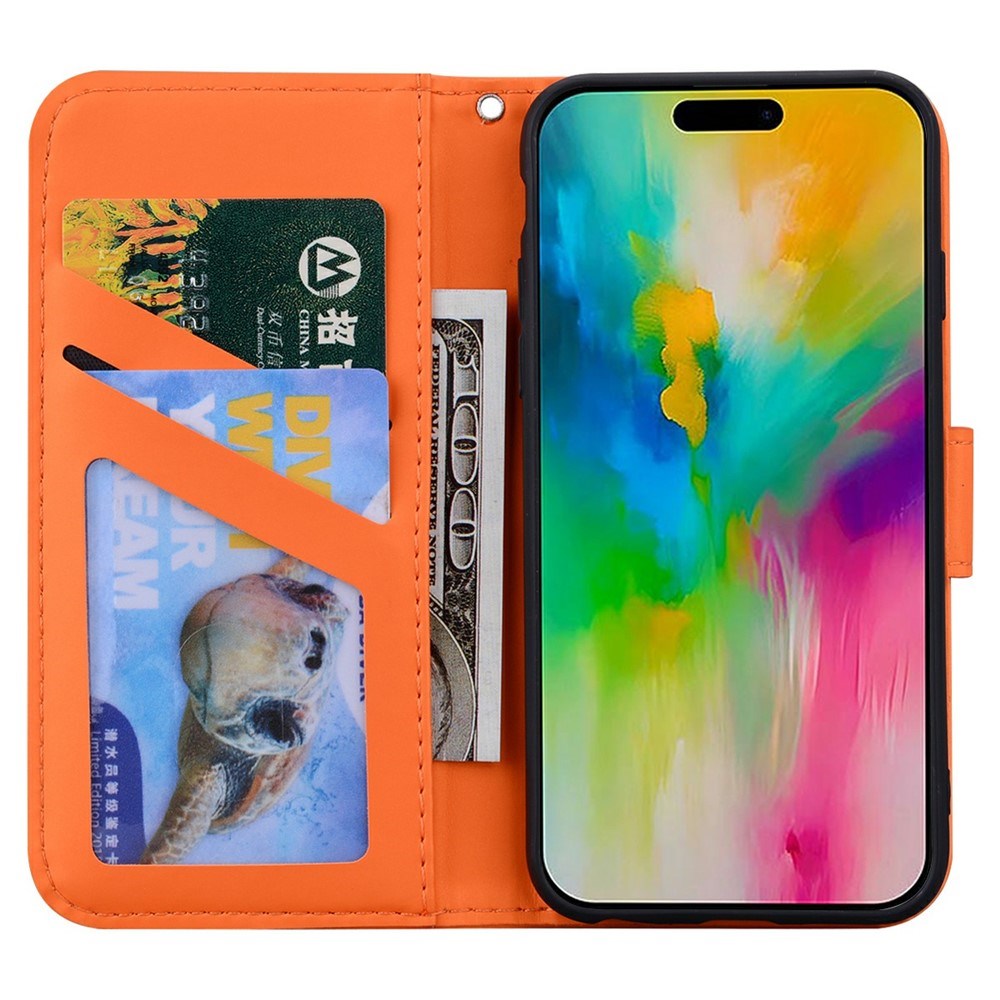 iPhone 16 Pro Faux Leather Flip Case with Character Design - Orange