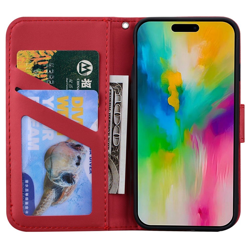 iPhone 16 Pro Faux Leather Flip Case with Character Design - Red