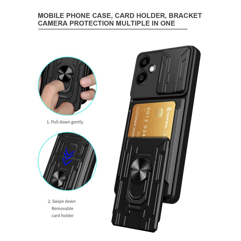 EIDERWOOD Samsung Galaxy A06 Magnetic Tough Case with Kickstand - Cam Slider - Card Holder - Black