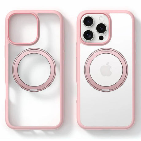 Torras iPhone 16 Pro Plastic Case with Rotatable Kickstand Ring - MagSafe Compatible - Pink / Transparent