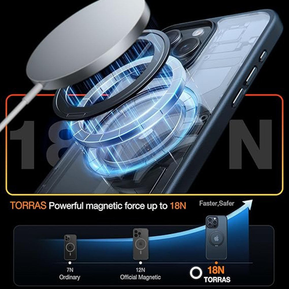 TORRAS iPhone 15 Pro Hybrid Plastic Case with Kickstand - MagSafe Compatible - Black